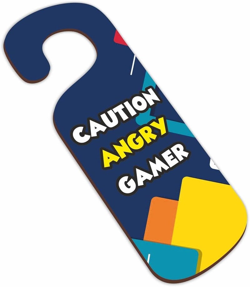 CVANU Caution Angry Gamer Wooden Door Sign Hanger Size(24cm x 8.5cm)_cv11 - Image 2